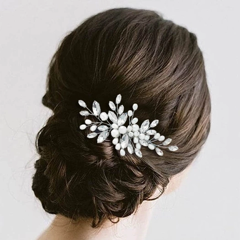 Pettine Per Capelli Da Sposa Fatto A Mano Design Fiore Foglia Lega Perla Artificial Strass Matrimonio Copricapo Elegante Accessorio Da Festa Donna