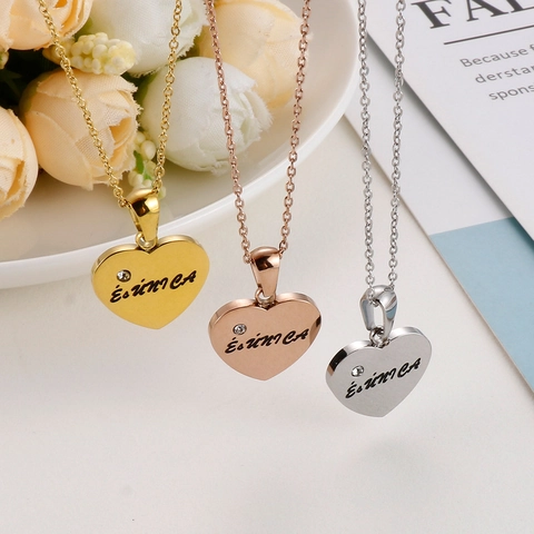 Edelstahl Herz Anhänger Halskette Für Damen Elegant Gravierte Beschriftung Strass Herz Schmuck Gold Silber Roségold Halsketten