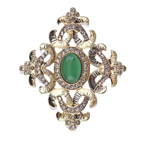 Spilla a Croce in Strass Stile Smeraldo Verde Vintage in Lega per Donna Placcata in Oro Stile Palazzo Barocco Fibbia per Sciarpa Gioielli