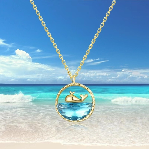 Collana Pendente Balena Oceano Cristallo Blu Pietra Acciaio Inossidabile Gioielli Per Donne Ragazze Regalo Moda Estetica