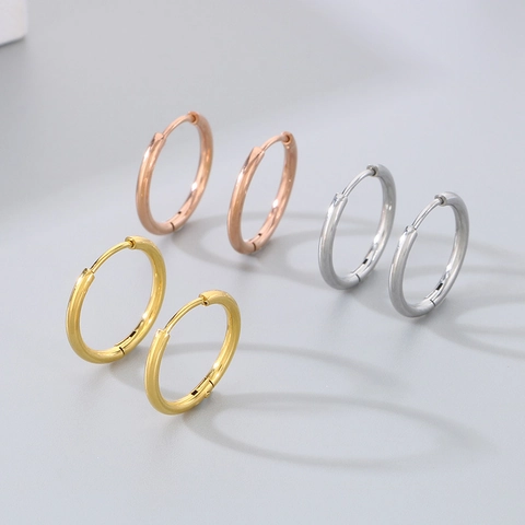 Stainless Steel Round Hoop Earrings Hypoallergenic Minimalist High Polished Hinge Closure Ear Buckles For Women Men