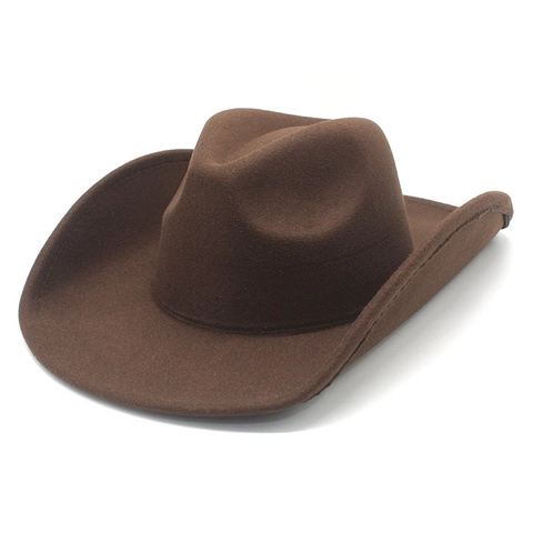 Western Cowboy Hat Wide Brim Polyester Wool Felt Vintage Solid Color Fedora For Men Women
