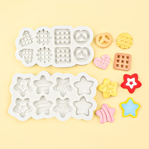 Silicone Mold For Fondant Chocolate Star Heart Waffle Shaped DIY Resin Clay Crafting Flexible Baking Tool