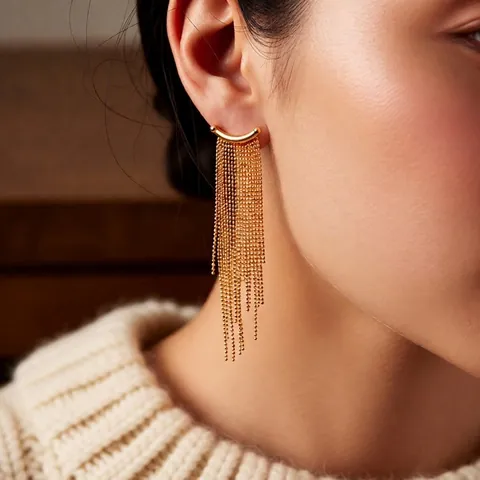 Orecchini Lunghi Con Nappine Per Donna Con Perno In Argento Rame Placcato Oro Reale Elegante Moda Catena Di Perline