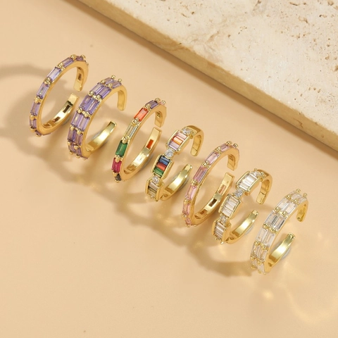 Baguette Zirkon Verstellbarer Ring 14K Vergoldetes Kupfer Geometrischer Statement Fingerschmuck Für Damen