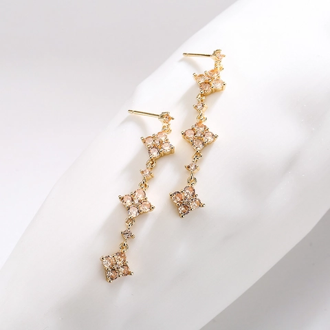 Orecchini Pendenti Con Nappa In Zirconia Geometrica Rame Placcato Oro 18K Forma Di Fiore Gioielli Lusso