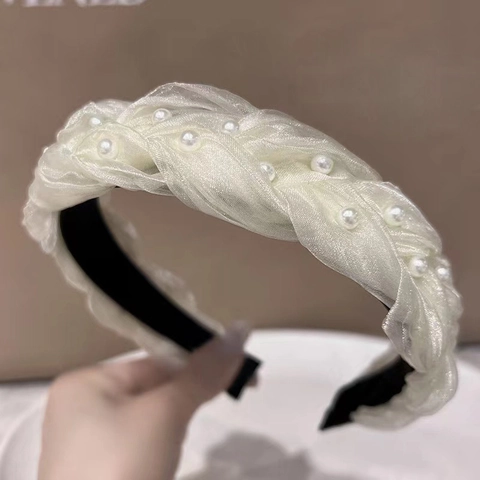 Cerchietto Elegante Da Donna Con Künstliche Perle Artificiali Pizzo Rete Design Intrecciato Accessorio Per Capelli Stile Coreano