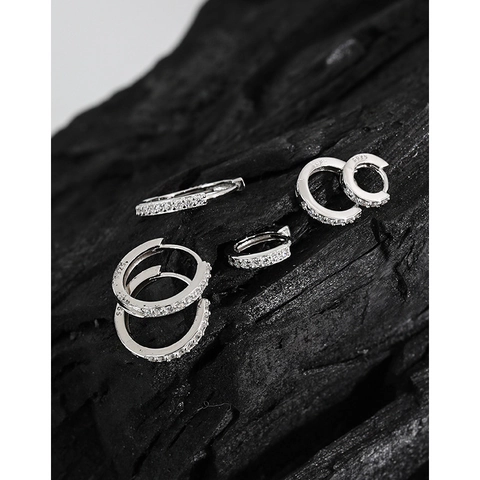 Minimalist 925 Sterling Silver Huggie Hoop Earrings Micro Inlaid Cubic Zirconia Dainty Geometric Round Jewelry For Women
