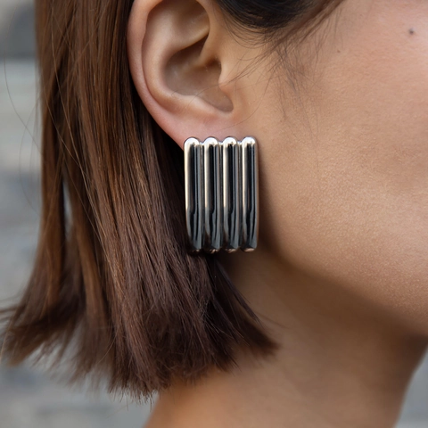 Edelstahl Gerippter Offener Armreif Und Geometrische Gestreifte Ohrstecker Für Damen Herren 18K Vergoldet Mode Schmuck Geschenk