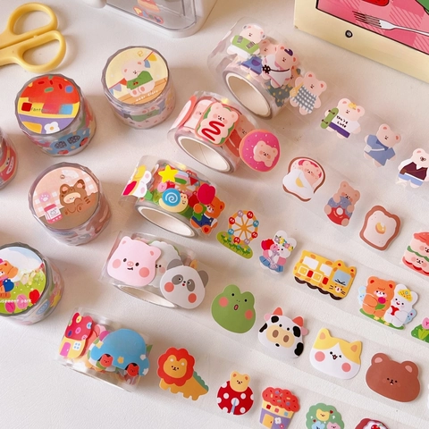 Nastro Washi Adesivi Decorativi Animali Cartoni Animati Per Scrapbooking Diario Pellicola Opaca PET Motivi Orso Gatto