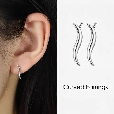 925 Sterling Silver S-Shaped Wave Line Stud Earrings For Women Minimalist Geometric High-End Versatile Jewelry Accessories Gift