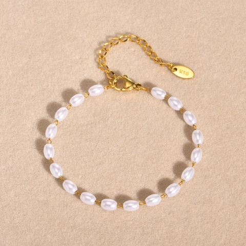 Set di Gioielli con Collana e Bracciale in Acciaio Inossidabile e Perle Artificiali per Donna Catena in Metallo Dorato