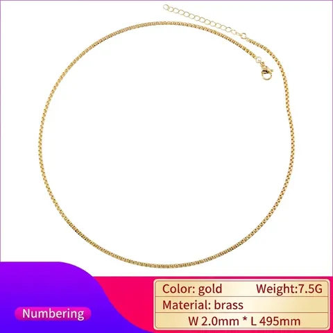 Collier Chaîne Box Plaqué Or 18K Laiton Chaîne Finie Ajustable Avec Fermoir Mousqueton Mode Simple Pour Femmes
