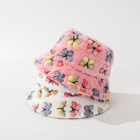 Bob En Peluche Motif Papillon Fausse Fourrure Hiver Chaud Doux Coupe-Vent Réglable Chapeau Pour Femmes Et Hommes
