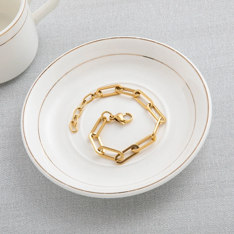 Bracciale A Catena Con Graffetta Minimalista Acciaio Al Titanio Maglie Rettangolari Gioielli Stile Hip Hop Donna Uomo