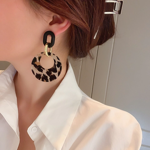 Leopard Muster Acryl Creolen Für Damen Mit 925 Sterling Silber Ohrstecker Retro Geometrische Hängeohrringe Trendy
