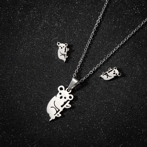 Koala Animal Pendant Necklace And Stud Earrings Stainless Steel Cute Fashion Jewelry For Women Girls