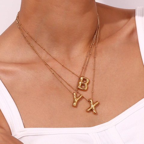 Collar con Colgante de Inicial de Alfabeto de Burbuja 3D de Acero Inoxidable Chapado en Oro de 18K Joyería de Letra de Globo