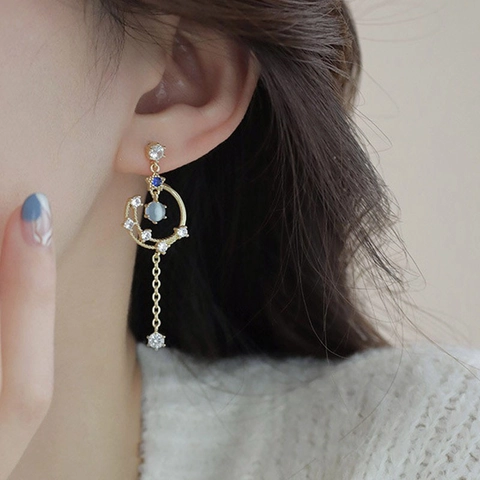 Orecchini Asimmetrici Nappa Stella Luna Con Zircone Perla Artificial Stile Celestiale Donna Perno In Argento Sterling 925