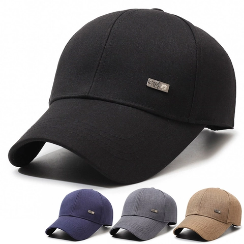 Baseballkappe Polyester Baumwolle Mischung Gebogene Krempe Metallplatte Verstellbar Sonnenschutz Outdoor Hut Für Herren Damen