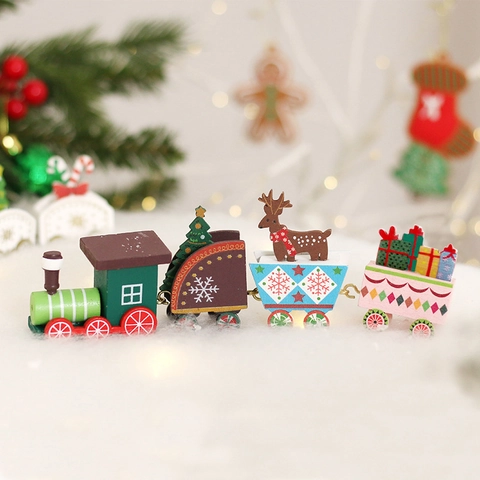 Mini Christmas Train Decoration Painted Wood Reindeer Tree Gift Box Festive Desktop Ornament Mantel Holiday Party Gift
