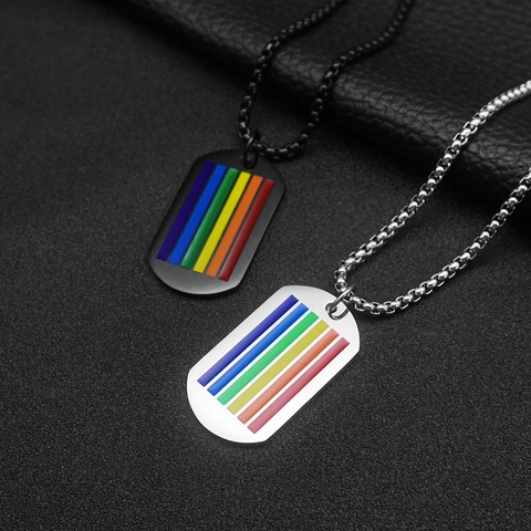 Collar Con Colgante De Placa De Bandera Arcoíris Acero Inoxidable LGBTQ Pride Esmalte Hip Hop Punk Joyería