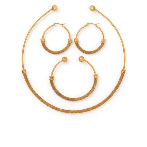 Titaniumstaal Mesh Geweven Choker Ketting Oorbellen Armband Set Goud Zilver Sieraden Voor Vrouwen Feest Dagelijks
