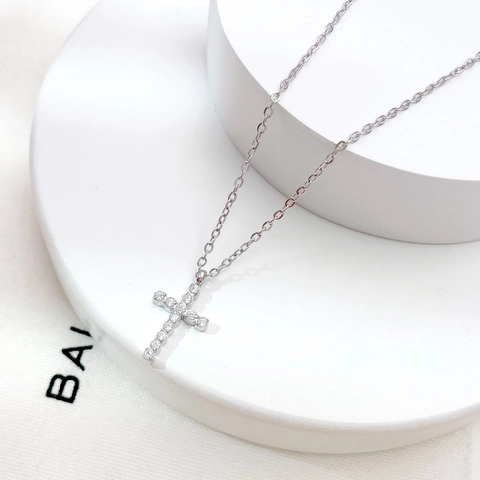 Elegant Cross Pendant Necklace Stainless Steel Zircon Inlaid Minimalist Dainty Fashion Trendy Jewelry Gift For Women