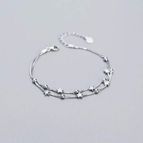 925 Sterling Silber Doppelarmband Mit Stern Und Perlen Für Damen Süßes Minimalistisches Verstellbares Handschmuck Geschenk
