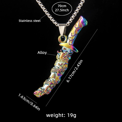 Drache Schwert Anhänger Halskette Irisierend Edelstahl Legierung Retro Hip Hop Punk Säbel Schmuck Für Herren