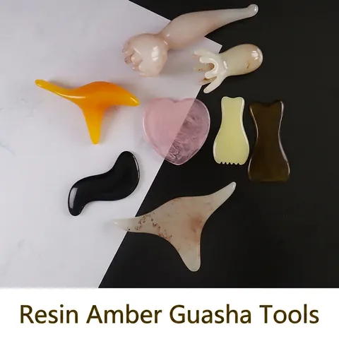 Resin Amber Beeswax Imitation Gua Sha Massage Tools For Body Face Scalp Meridians Relaxation Ergonomic Scraping Board