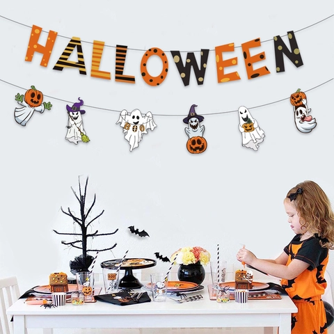 Halloween Ghost Theme Banner Cake Topper Latex Balloons Pumpkin Decoration For Birthday Party Event Haunted House Supplies