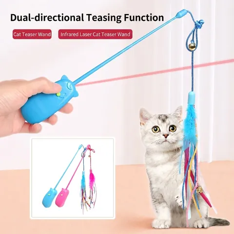 Interaktive Katzenangel Mit Infrarot-Laser PP-Kunststoff Bunte Federn Glocke Und Band