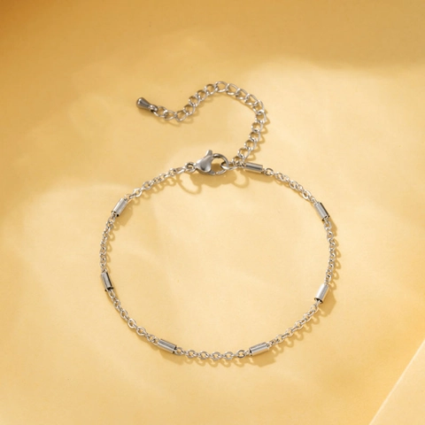 Minimalistisches Edelstahl Armband Für Damen Geometrische Zylindrische Perlen Einfache Verstellbare Kette Schmuck