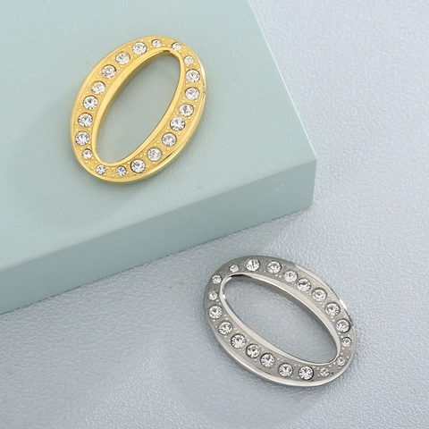 Dijes Huecos Ovalados Geométricos Acero Inoxidable Con Circón Diamantes De Imitación Accesorios Joyería DIY Moda