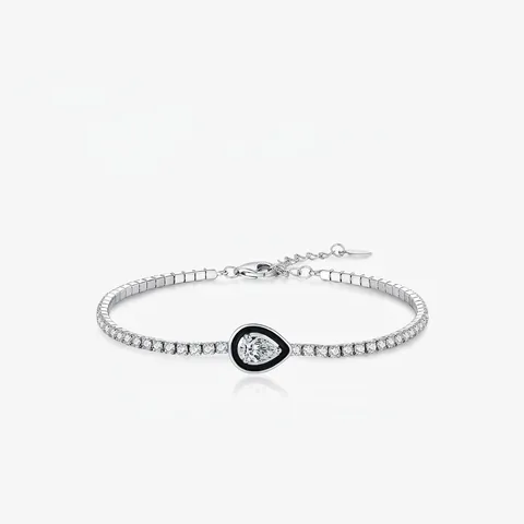 925 Sterling Silber Tennis Armband Für Damen Mit Schwarzem Emaille Wassertropfen Zirkon Verstellbarer Modeschmuck Luxusgeschenk