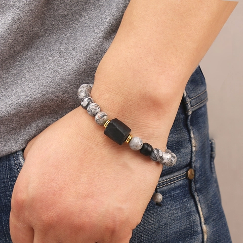 Bracciale Con Perline In Pietra Naturale Da Uomo Occhio Di Tigre Pietra Lavica Howlite Tormalina Corda Intrecciata Regolabile