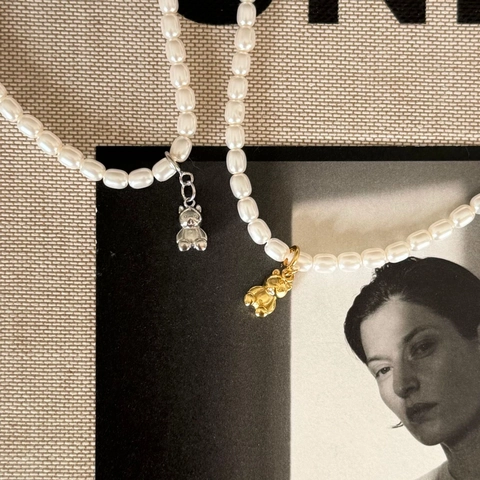 Collana Con Pendente A Orsetto In Argento Sterling 925 Con Perle D'acqua Dolce Gioielli Eleganti Stile Coreano Per Donna