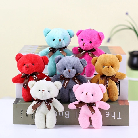 Mini Teddy Bear Plush Pendant Soft Stuffed Animal Toy With Love Ribbon For Bag Charm Keychain Accessory