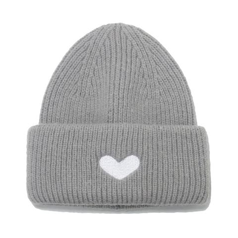 Herz Stickerei Rippstrick Beanie Winter Herbst Warm Weich Acryl Umschlagmütze Für Damen