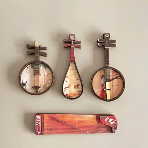 Chinesische Traditionelle Instrument Kühlschrankmagnete Holz Pipa Guzheng Yueqin Ruan 3D Relief Vintage Home Decor Ornamente