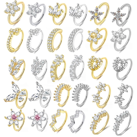 Edelstahl Nasenringe Zirkonia Piercing Schmuck Blume Herz Stern Form Hoop Für Damen Herren Mode Accessoire