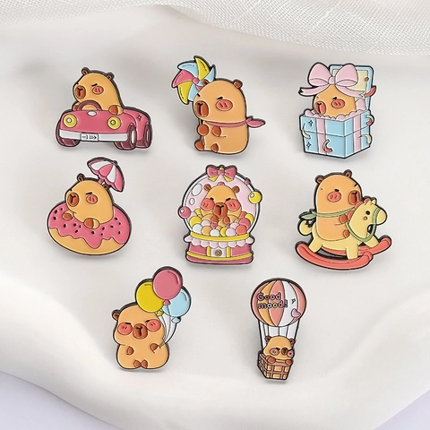 Cute Capybara Animal Cartoon Metal Enamel Lapel Pin Brooch Clothing Accessory Gift Decorative Jewelry Kids Boys Girls
