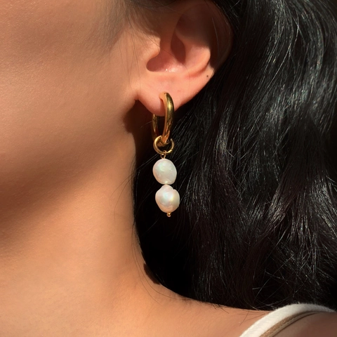 Hoop Earrings With Freshwater Pearls 18K Gold Plated Stainless Steel French Retro Elegant For Women