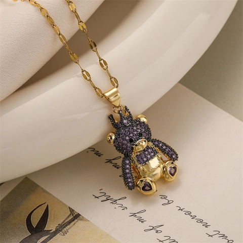 Collana con Pendente a Forma di Orso con Corona di Lusso per Donna Oro Argento Placcato Rame Micro Strass Gioielli alla Moda