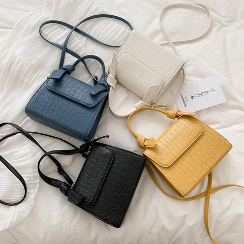 Borsa Da Donna Trama Coccodrillo Pelle PU Manico Con Nodo Tracolla Borsa Quadrata Moda Elegante Versatile