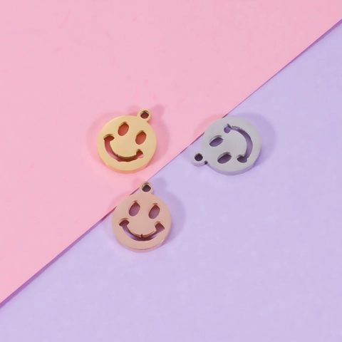Hollow Smiley Face Charms Stainless Steel Round Coin Mirror Polished Pendants For DIY Jewelry Making Accessories