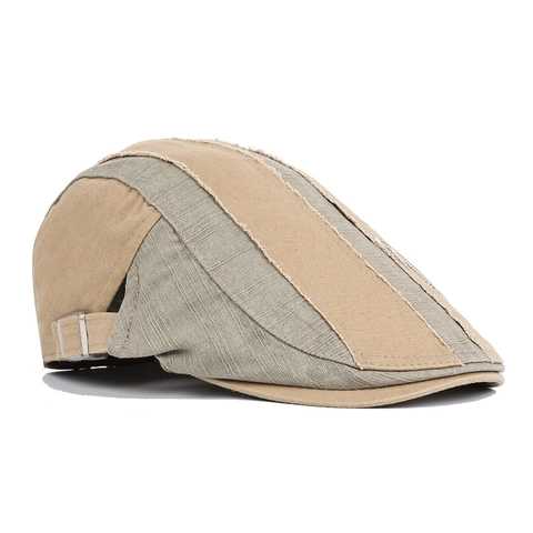 Casquette Plate Vintage En Toile De Coton Béret Ivy Avec Broderie Lettre A Design Colorblock Réglable Hommes Femmes