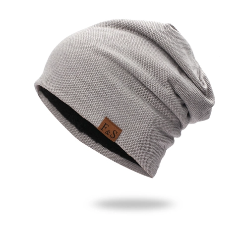 Slouchy Beanie Hat Winter Warm Knit Cap With Fleece Lining And Leather Patch Solid Color Thermal For Men Women