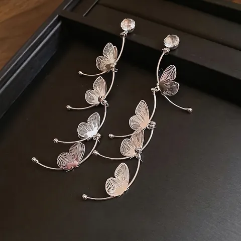 Orecchini Pendenti A Farfalla Con Frange Perno In Argento Sterling 925 Strass Intarsiato Gioielli Eleganti Da Donna